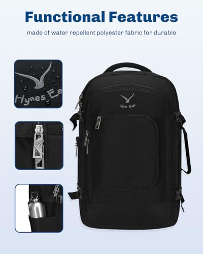 Hynes Eagle Travel Backpack 40L Flight Approved Carry on Backpack Men Large Cabin Weekender Laptop Backpack Women 15.6 inches - color: Black 2023