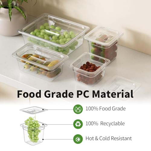1/6 6'' 6 Pack Plastic Food Pans With Lids, Clear Food Pan, Commercial Stackable Polycarbonate Freezer-Safe for Fruits Vegetables Restaurant Kitchen - color: 1/6 6"6 Pack