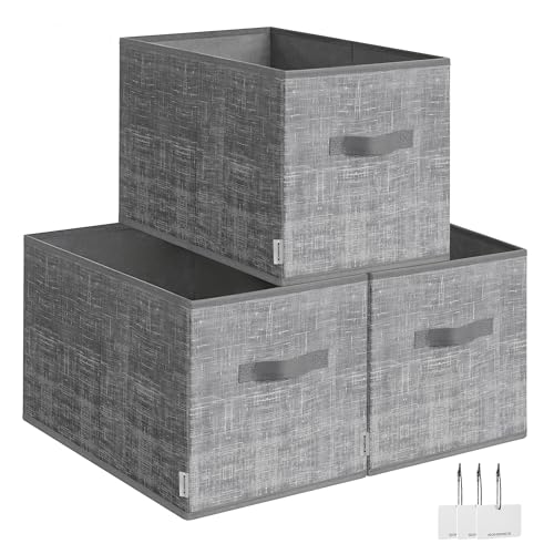 SONGMICS Storage Cubes, 19.7 x 11.8 x 11.8 Inches Non-Woven Fabric Bins with Double Handles, Set of 3, Closet Organizers for Shelves, Foldable, for Clothes, Cattail Gray UROB450G01 - color: Cattail Gray, size: 3 Pack(11.8"L x 11.8"W x 19.7"H)