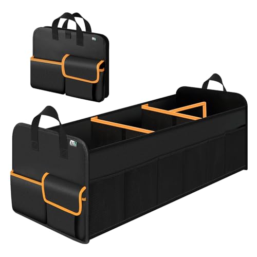MIU COLOR Trunk Organizer for SUV, Collapsible Trunk Organizer for Car, Non-Slip Bottom, Storage Organizer for Sedans, Van, Jeep, Grocery, Large 4 Compartments, Black Mixed Orange 32"×13"×12" - color: Black&Orange, size: Large+Pockets