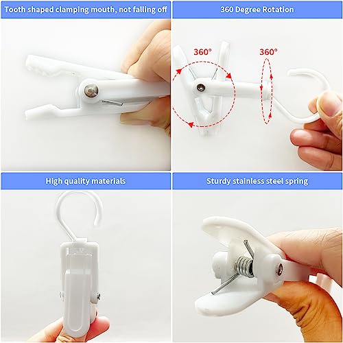 12 Pcs Super Strong Plastic Swivel Hanging Hooks, Curtain Clips, Clothes Pins, Beach Towel Clips, Home Swivel Laundry Clips for Hats, Pants, Towels, Socks, Pants (White) - color: White