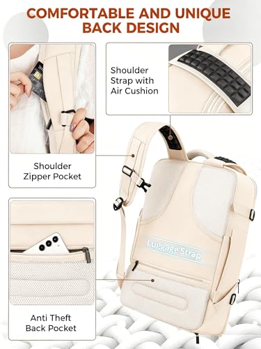 Vancropak Travel Backpack for Women, Airline Approved Carry On Backpack with 3 Packing Cubes, Expandable Large 40L Travel Bag fits 17" Laptop, Anti Theft Luggage Suitcase Weekend Daypack, White Brown - color: White Brown