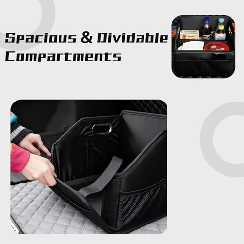 Leather Car Organizer Front Seat Organizer with Metal Handles, Dividable Black Car Caddy Organizer for Passenger Seat Organizer