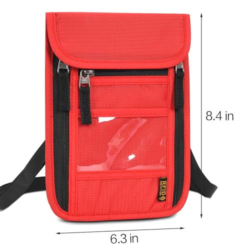 Neck Wallet Lightweight RFID Blocking Waterproof Travel Pouch Passport Wallets for Women Men - color: B-Red