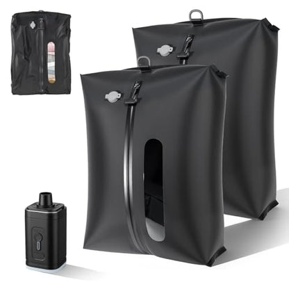 KXB Vacuum Seal Bags for Travel Luggage with Wireless Pump, 29L Compression Bags for Carry-On Suitcase & Travel Backpack, Reusable IP67 Waterproof Vacuum Storage Kit(2PC + PUMP)