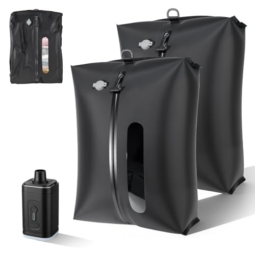 KXB Vacuum Seal Bags for Travel Luggage with Wireless Pump, 29L Compression Bags for Carry-On Suitcase & Travel Backpack, Reusable IP67 Waterproof Vacuum Storage Kit(2PC + PUMP)