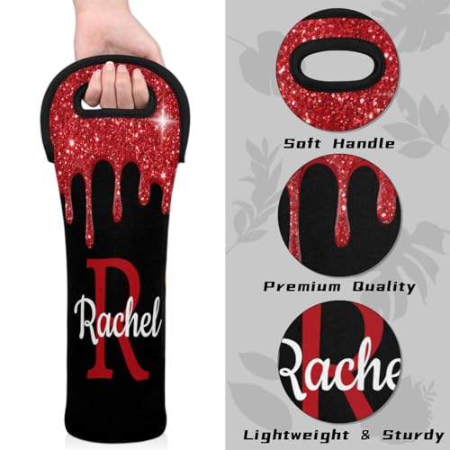 Customize Neoprene Wine Carrier Tote 1 Bottles Personalized Wine Sleeve Gift Bags Custom with Name Travel Wine Bottle Holder - color: Red, size: Small
