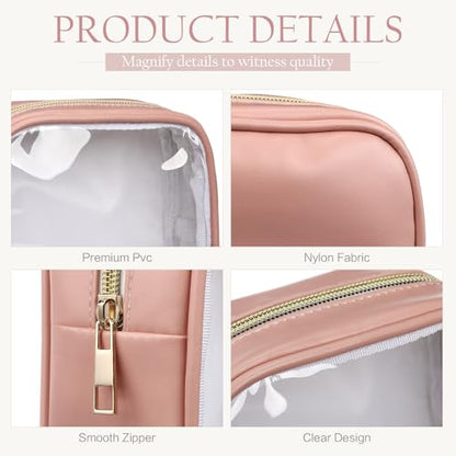 Abbylike 3 Pcs Mini Clear Makeup Bag Cosmetic Bags Set Waterproof Transparent Toiletry Bag with Zipper for Women Girls, Gifts for Bridesmaid(Fragrant Powder,Oak Brown,Milky White) - color: Fragrant Powder,Oak Brown,Milky White