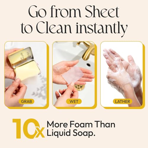 FOMIN - Paper Soap Sheets Tin for Traveling - (300 Sheets) Lemon Portable Travel Hand Soap Sheet, Dissolvable Mini Camping Hand Soap for Hand Washing - color: Lemon Pack of 3