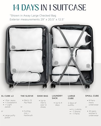 Large Compression Packing Cubes for Travel-Packing Cube Luggage Organizers 7 Piece Set for Checked Luggage-Ultralight, Expandable/Compression Bags by TRIPPED Travel Gear (White/Grey) - color: White/Grey
