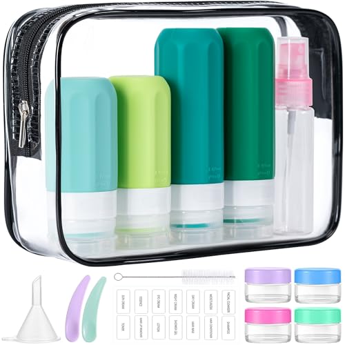 MODENGKONGJIAN 16 Pack Travel Bottles for Toiletries,TSA Approved Silicone Squeezable Travel Shampoo Bottles, 3oz Leak Proof Refillable Toiletry Cosmetic Containers (16PCS/Green) - color: 16PCS/Green
