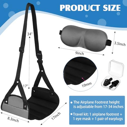Yerliker Airplane Foot Hammock(Memory Foam) with Earplugs and Eye Mask Travel Necessities Adjustable Airplane Desk Foot Rest for Long Trip Pain and Swelling Relief(Gray) - color: Gray