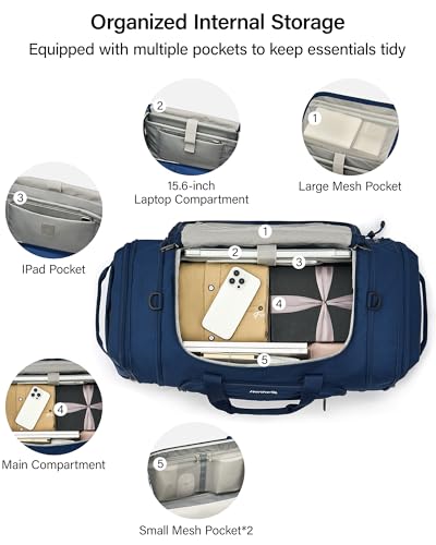 Hanke Expandable Carry On Luggage Bag,3 in 1 Duffle Bag for Travel,45L-55L Weekender Overnight Bag with 15.6" Compartment for Women & Men (Blue) - color: Blue