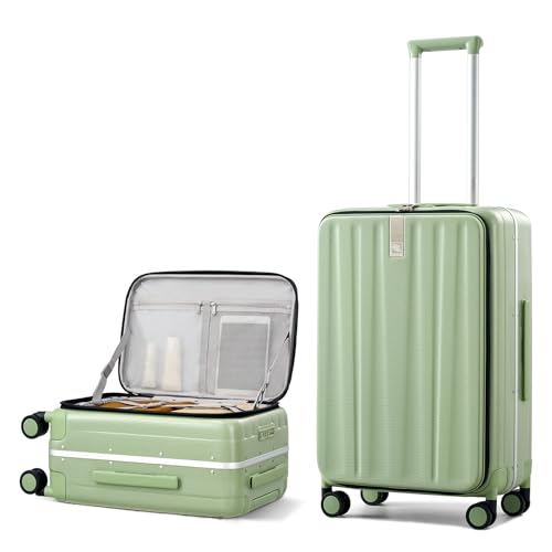 Hanke 24 Inch Checked Luggage PC Hard Shell luggage Top Opening Aluminum Frame Travel Luggage Suitcases with Wheels for Woman Men.(Bamboo Green) - color: Bamboo Green, size: 24 Inch