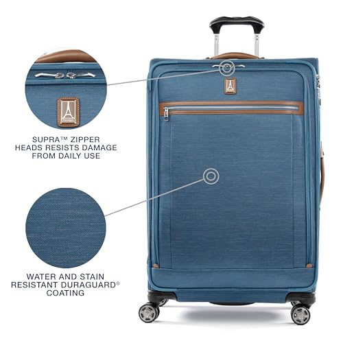 Travelpro Platinum Elite Softside Expandable Checked Luggage, 8 Wheel Spinner Large Suitcase, TSA Lock, Men and Women, Coastal Blue, Checked Large 29-Inch - color: Coastal Blue, size: Checked-Large 29-Inch