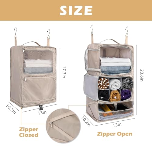 Surblue Hanging Shelves Travel Compression Packing Cube for Carry-on Luggage Suitcase Collapsible Transformable Garment Closet Organizers Large Capacity, Beige, XL - color: Beige, size: XL_13*10.2*23.2in