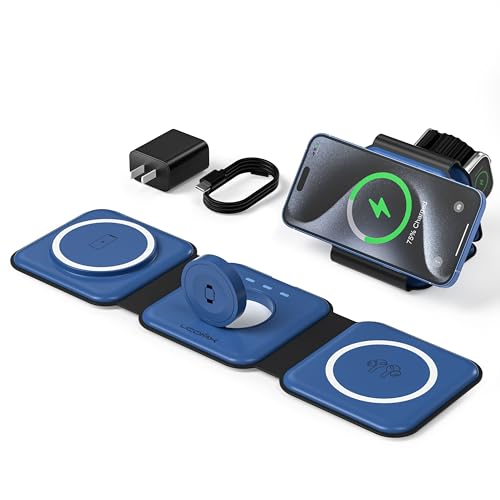 3 in 1 Charging Station for Multple Devices,Foldable 3 in 1 Wireless Charger for Travel,Nano Wireless Charging Station for iPhone16 15 14 13 12 Pro Max/Watch 10 9 8 7 6 5 4 3 Ultra/AirPod Pro - color: Blue