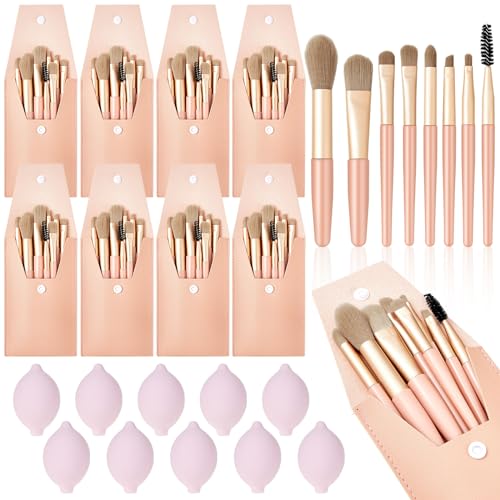 SiliFine 20 Pcs Travel Makeup Brush Set, 10 Mini Travel Brush Set with Bag and 10 Makeup Sponge Princess Party Favor Valentine's Day Gift for Women Home Party(Pink) - color: Pink