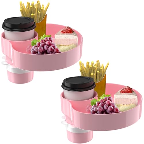 [2 Packs] Kids Car Seat Tray, Travel Tray with Cup Holder for Toddler Baby, Kids Car Seat Food Snack Organizer for Road Trip, Stroller snack, travel must haves - Pink - color: Pink-2 Packs