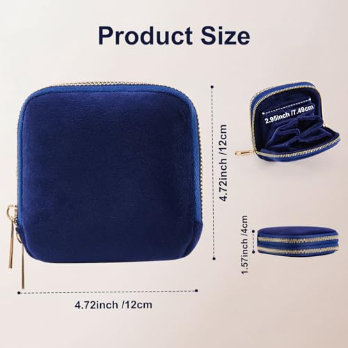 Travel Jewelry Case for Women, Double Layer Velvet Jewelry Pouch with Double Zipper, Small Travel Jewelry Organizer for Rings Earrings Bracelets, Mini Jewelry Travel Bag (Blue)