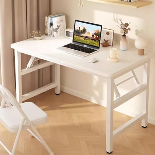 39.4 Inch Folding Table，Square Folding Desks for Small Space,Small Foldable Desk No Assembly,White. - color: Frame：white/Board：white, size: 39.4" x 19.7"