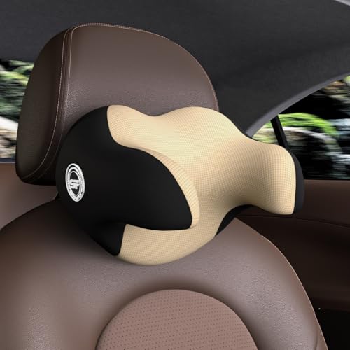 Really Helpful Car Headrest Pillow, Car Neck Pillow for Sleeping with Adjustable Strap, 100% Memory Foam & Breathable Removable Cover, Ergonomic Design - Softness Travel Car Pillow(Beige, 1PC) - color: Beige