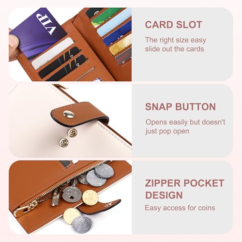 yiijay Women's Wallets RFID Blocking Leather Trifold Clutch Wallet Credit Card Holder Ladies Travel Wallet Purse with Pen Holder - color: 1Beige&Brown