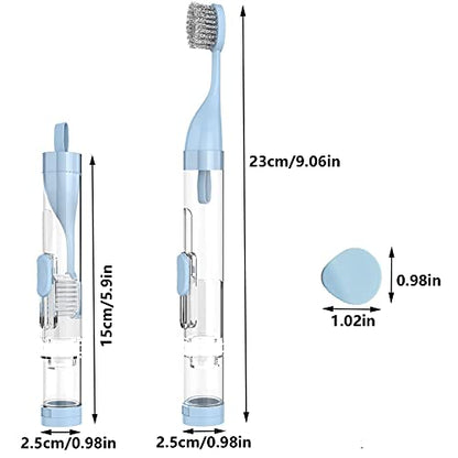 2Pcs Travel Toothbrushes Kit Fold Travel Size Toothbrushes Built-in Toothpaste Container, Including 2 Cleaner Head Soft Bristles for Camping, School, Business Trip (Blue, White) - color: Blue&white