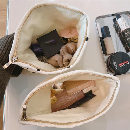 RSRSLEII 5Pcs Quilted Cotton Coquette Makeup bag, Coastal Granddaughter Aesthetic Cosmetic Bag, Cute Seashell Portable Travel Toiletry Pouch（5Pcs White） - color: 5Pcs White