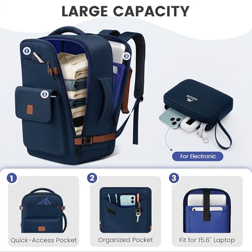 MATEIN Personal Item Travel Backpack, Lightweight Frontier Personal Item Bag with Shoe Compartment 15.6 inch Water Resistant Travel Laptop Backpack Airline Approved Underseat Backpacks for Women, Blue - color: Blue