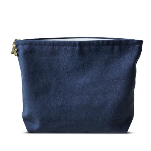 HAPPYHEIDI Canvas Pouch Cosmetic Bag, Tote Organizer, Heavy Duty Cotton Canvas, Solid Navy Blue, Zipper Clsosure, Large 10 x 8.5 Inches - color: GR-Canvas-Navy Blue