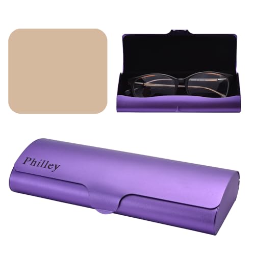 Philley Aluminum Ultra-Light Eyeglasses Case Hard Shell Nearsighted Glasses Case for Women & Men - color: Purple