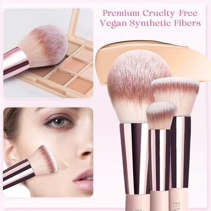 15pcs Travel Makeup Brushes Foundation Powder Concealers Eye Shadows Travel Mini Makeup Brush Set with 12pcs Puff, Sponge and Bag (pink)