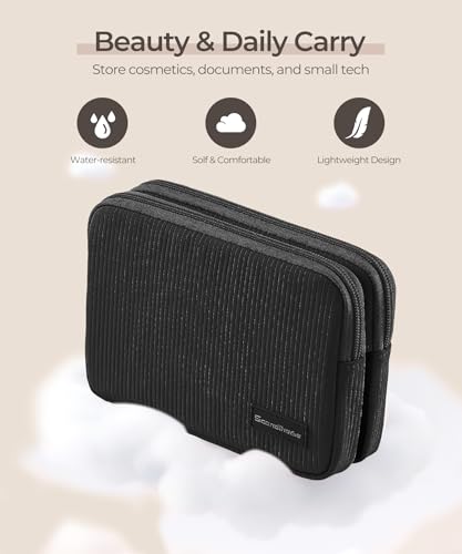 Preppy Makeup Bag, Rectangle Double Detachable Cosmetic Organizer, Clear Side Panel Portable Travel Pouches for In-Flight Essentials, Beauty & Tech Accessories, Gift for Women - color: Black