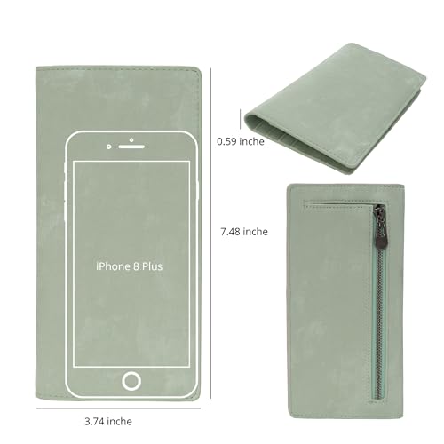 Bveyzi Ultra Slim Thin Leather RFID Blocking Credit Card Holder Bifold Clutch Wallets for Women - color: Sage Green