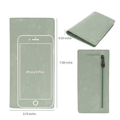 Bveyzi Ultra Slim Thin Leather RFID Blocking Credit Card Holder Bifold Clutch Wallets for Women - color: Sage Green