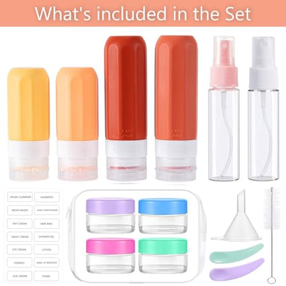 MODENGKONGJIAN 16 Pack Travel Bottles for Toiletries,TSA Approved Silicone Squeezable Travel Shampoo Bottles, 3oz Leak Proof Refillable Toiletry Cosmetic Containers (16PCS/Brown) - color: 16PCS/Brown