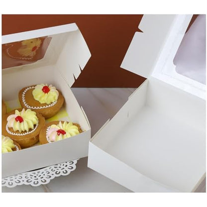 20 Pack Bakery Boxes with Window Small 6x6x2 inch for Cookie, Candy, Pastry, Brownie, Chiffon Cake, Tart, Pie, Waffle (White) - color: White