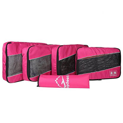 5 Set Packing Cubes for Travel Large Suitcase Luggage Organizer Bags Travel Accessories Vacation 4 Cubes 1 Laundry Pouch Bag - color: Rose