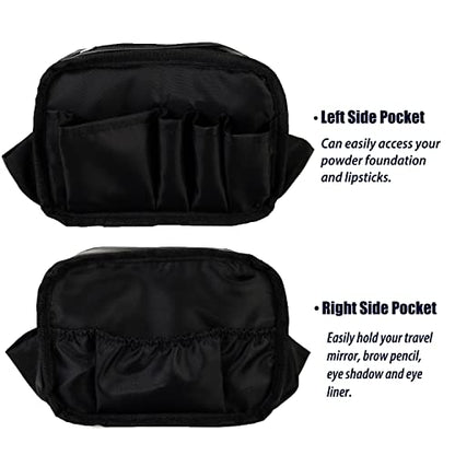 Hekyip Rectangular Beauty Bag, Small Travel Makeup Bag for Purse, Portable Waterproof Cosmetic Pouch for Ladies Women (Rectangular All Black) - color: Rectangular All Black