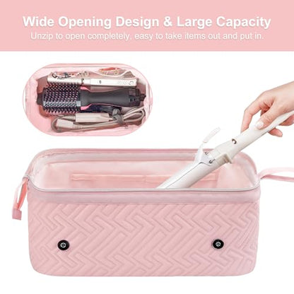 Leudes Hair Tools Travel Bag for Women Heat Resistant Mat for Travel Essentials Hot Tools Straighteners,Flat Irons,Curling Iron,Hot Air Brushes and Hair Dryer Organizer Bags 2 in 1(Pink) - color: Pink