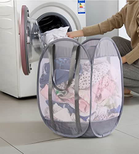 with strong handles Laundry Hamper,Tear Proof Pop Up Laundry Hampers, foldable mesh Laundry basket. Used for travel, laundry room，university dormitory or toy storage, etc.(Vertical (Grey))…………