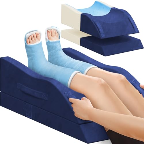 TranquilRelax Double Leg Elevation Pillows, Wedge Pillow for After Surgery, Memory Foam Support Adjustable, Comfort Care for Back Knee Hip Ankles Pain, Knee Pillow for Sleeping Blood Circulation Blue - color: Blue, size: Double Leg