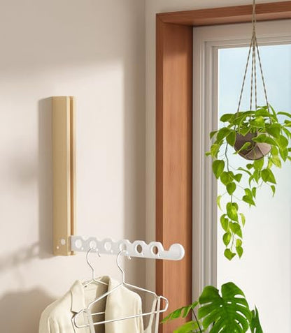 Natural Wood Folding Clothes Hanger Rack for Laundry Room, Wall Mounted Clothes Drying Rack, Laundry Drying Rack Foldable, Perfect for Small Spaces, Beech Wood White - color: White