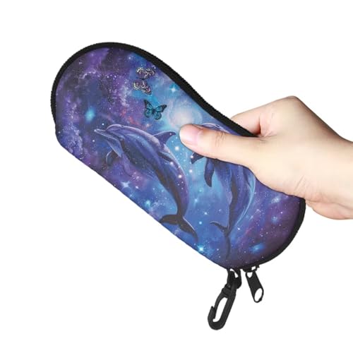 AFPANQZ Glasses Case with Carabiner Hanging Portable Neoprene Zipper Sunglasses Case Soft Lightweight - color: Dolphin Design