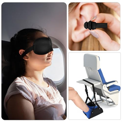 Yerliker Airplane Foot Hammock(Memory Foam) with Earplugs and Eye Mask Travel Necessities Adjustable Airplane Desk Foot Rest for Long Trip Pain and Swelling Relief(Black) - color: Black