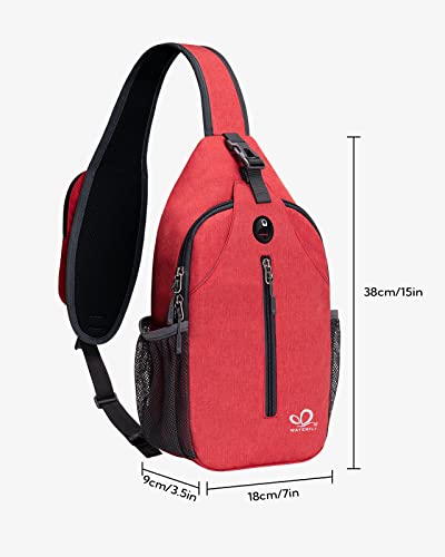 WATERFLY Crossbody Sling Backpack Sling Bag Travel Hiking Chest Bag Daypack - color: Red