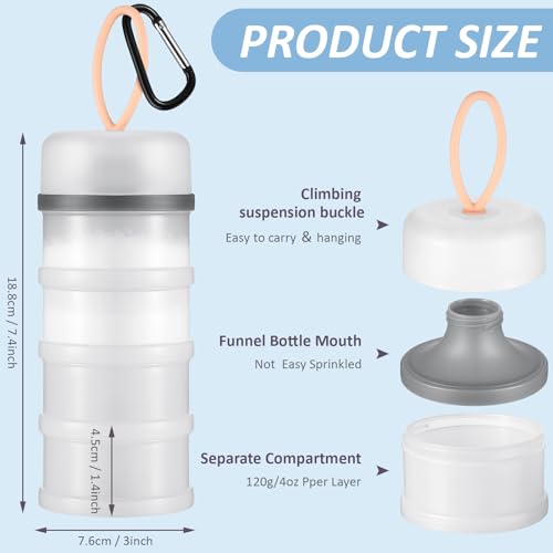 Baderke 2 Pcs Protein Powder Container with Funnels Stand, 4 Stackable Leakproof Protein Powder Dispenser, Portable Keychain Powder Container for Workout, Fitness, Travel(Gray, White) - color: Gray, White