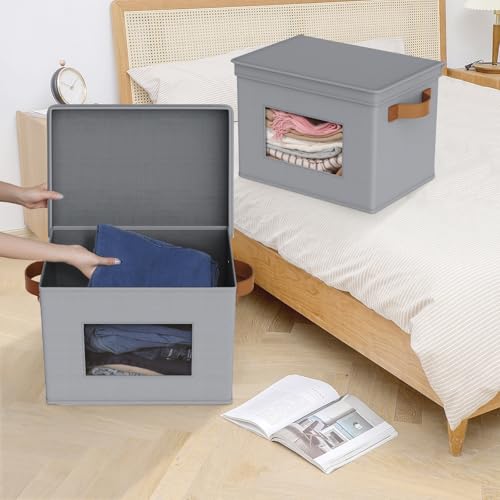 Univivi Storage Bins with Lids Collapsible Foldable Closet Storage Boxes for Clothes [3-Pack] Containers boxes with Handles Closet Storage for Home, Office, Bedroom (Grey,17" x 12"x 12") - color: Gray, size: 17''-3 Pack