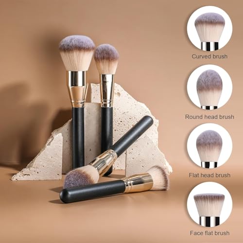 BS-MALL Soft Professional Makeup Brush Set - 4 Pcs Travel-friendly Brushes Including Foundation Brush for Liquid Makeup, Powder Brush & Blush Brush,Daily use (Black Silver) - color: Black Silver